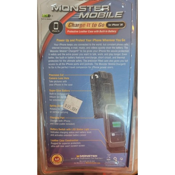 Monster Mobile Protective Leather Case with Built-In Battery For Iphone 3G, NIB - Picture 7 of 8